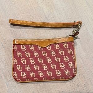 Dooney & Bourke Burgundy and Tan Monogram Wristlet